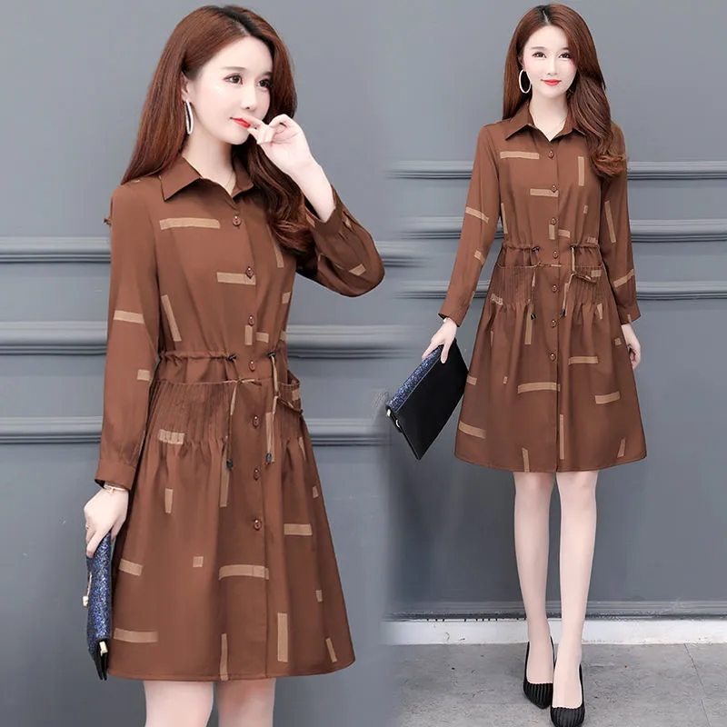 Plus Size Printing Trench Coat Womens Long  Autumn Winter New Windbreaker Jacket Women Fashion All-match Casual Overcoat